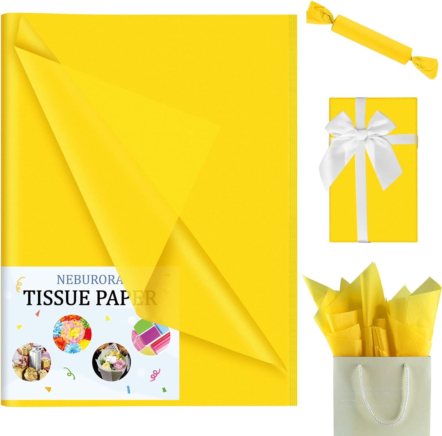 NEBURORA Yellow Tissue Paper for Gift Bags 60 Sheets Yellow Wrapping Tissue Paper Bulk 14 X 20 Inch Bright Yellow Packaging Paper for Gift Wrap Filler Crafts Birthday Wedding Sunflower Party(Yellow)-1