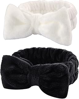 2 Pack Bowknot Spa Headband,makeup headbands,Spa Headbands for Women, Bowknot Face Wash Headbands Super Elastic Women's Hair Bands for Washing Face Shower Skin Care(Black and White)