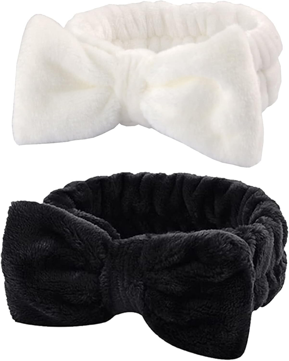 2 Pack Bowknot Spa Headband,makeup headbands,Spa Headbands for Women, Bowknot Face Wash Headbands Super Elastic Women's Hair Bands for Washing Face Shower Skin Care(Black and White)-0