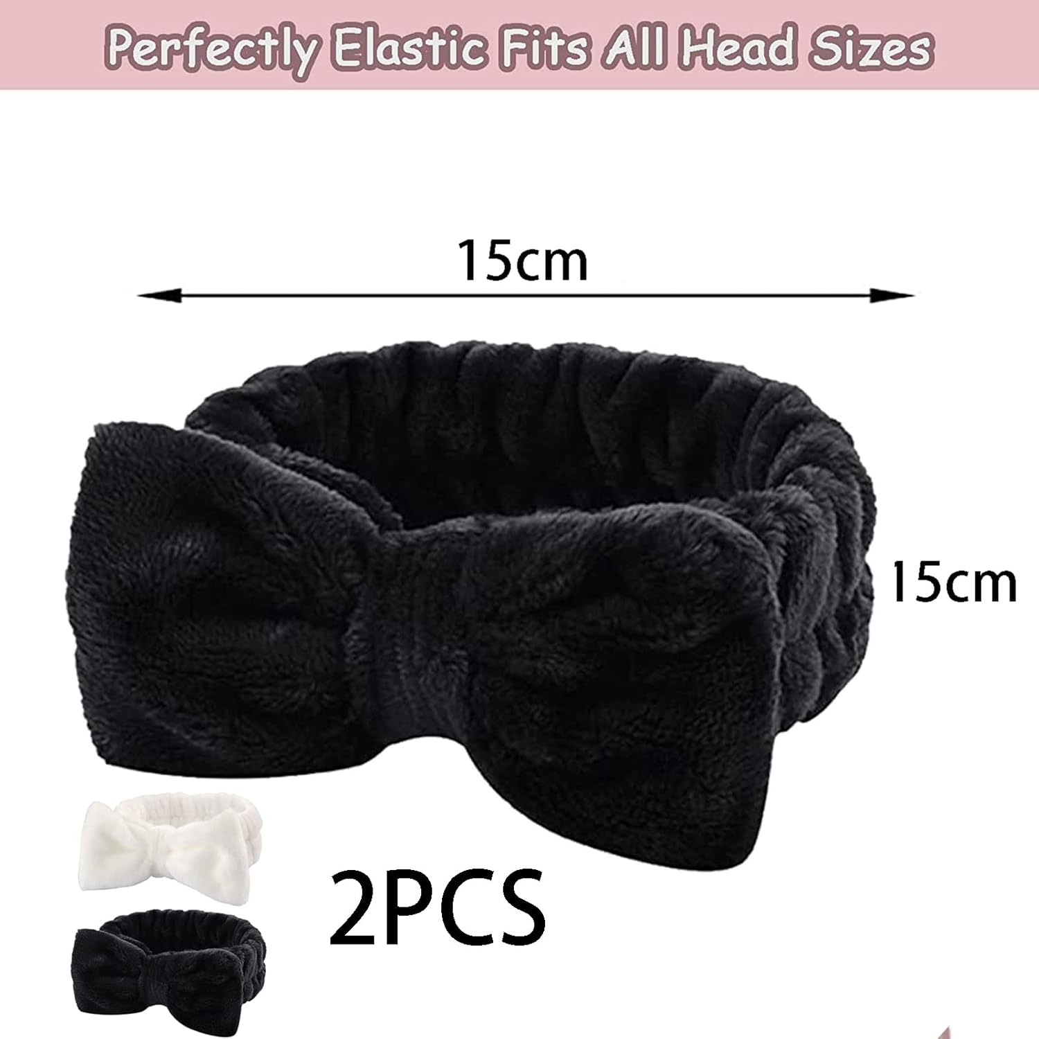 2 Pack Bowknot Spa Headband,makeup headbands,Spa Headbands for Women, Bowknot Face Wash Headbands Super Elastic Women's Hair Bands for Washing Face Shower Skin Care(Black and White)-1