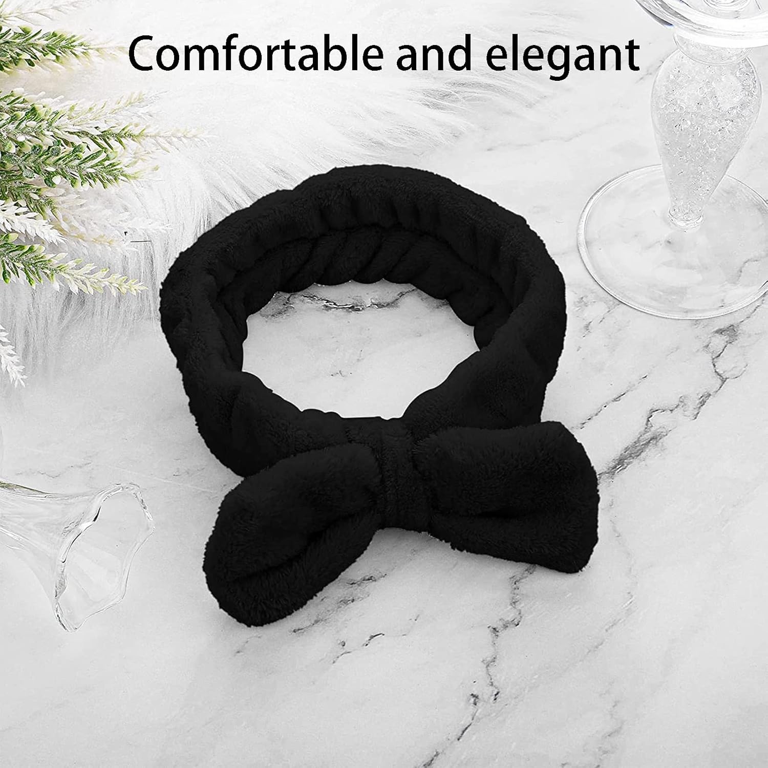 2 Pack Bowknot Spa Headband,makeup headbands,Spa Headbands for Women, Bowknot Face Wash Headbands Super Elastic Women's Hair Bands for Washing Face Shower Skin Care(Black and White)-3