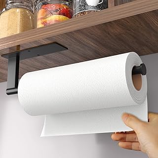 Paper Towel Holder Under Cabinet - Self-Adhesive or Drilling, Kitchen Roll Holder Wall Mounted, Towel Rack for Kitchen Organization and Storage, Stainless Steel Kitchen Paper Roll Holder