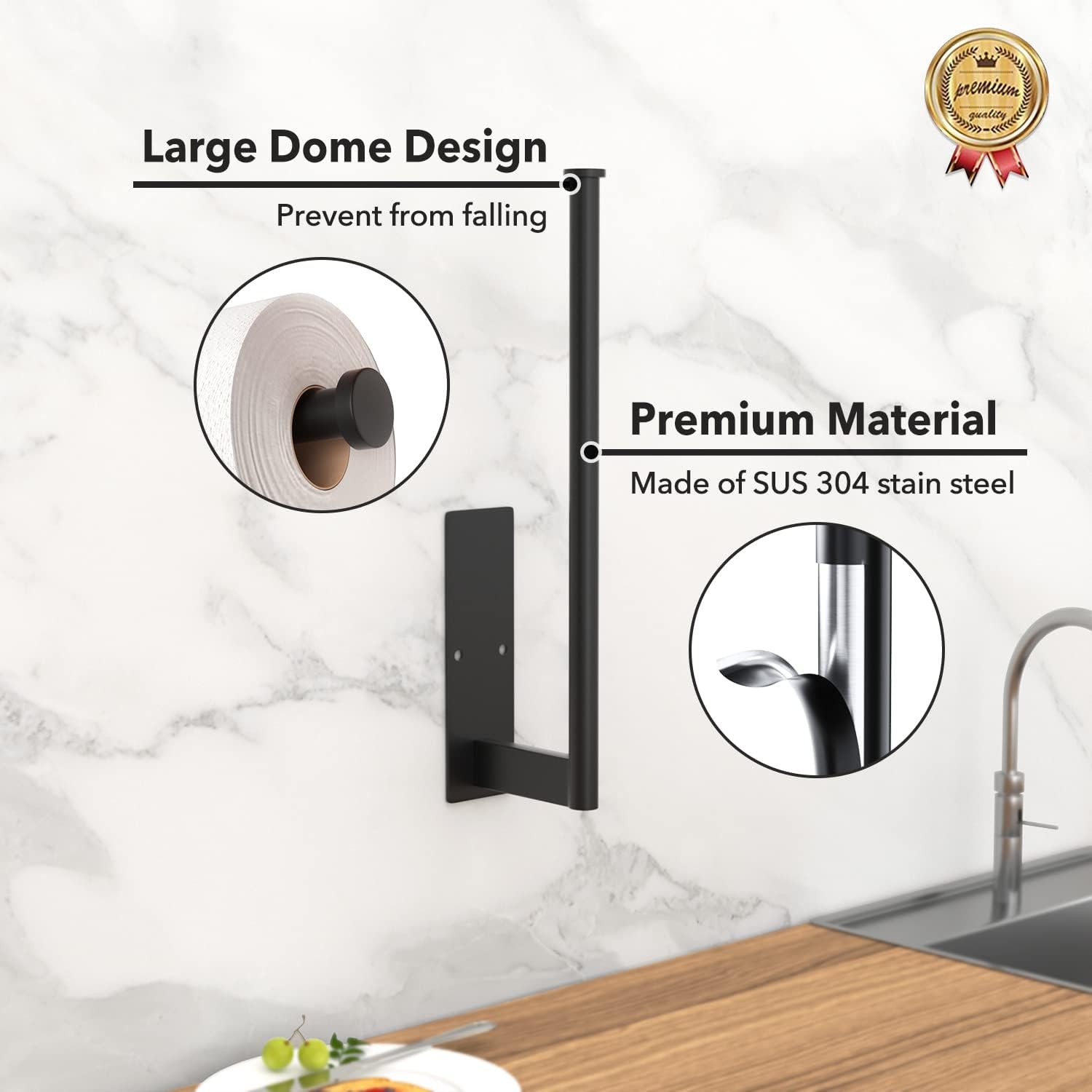 Paper Towel Holder Under Cabinet - Self-Adhesive or Drilling, Kitchen Roll Holder Wall Mounted, Towel Rack for Kitchen Organization and Storage, Stainless Steel Kitchen Paper Roll Holder-1