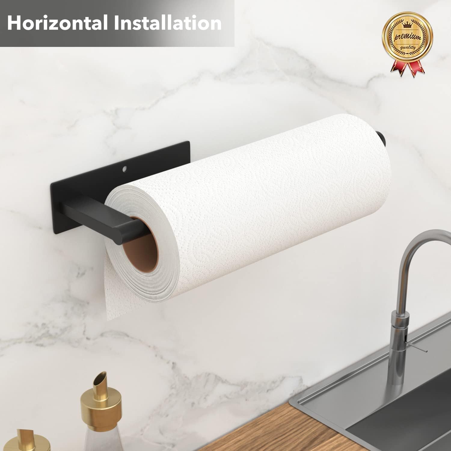 Paper Towel Holder Under Cabinet - Self-Adhesive or Drilling, Kitchen Roll Holder Wall Mounted, Towel Rack for Kitchen Organization and Storage, Stainless Steel Kitchen Paper Roll Holder-2