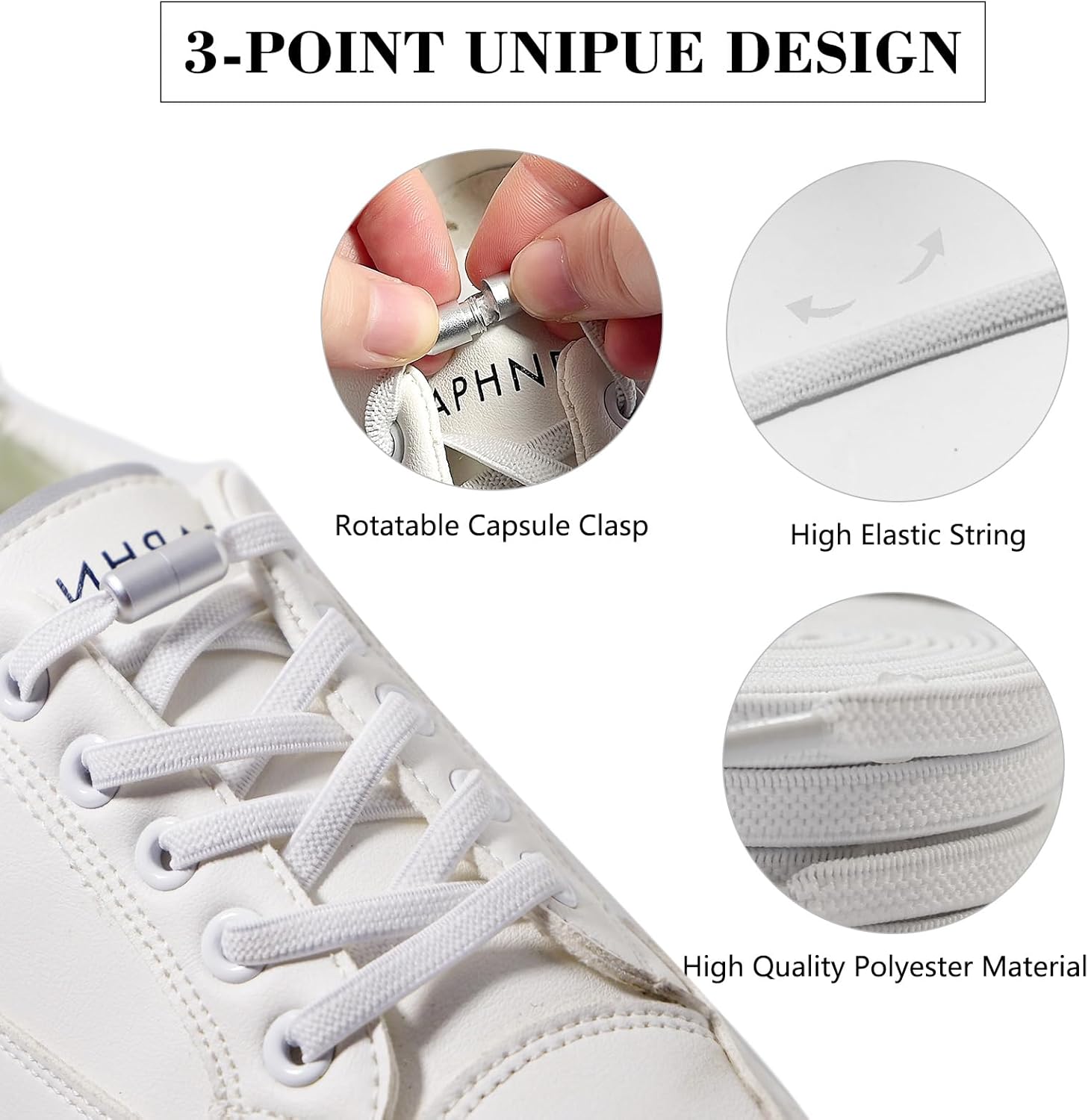 2 Pairs No Tie Shoe Laces, Elastic Shoe Laces With Metal Buckles, Wide Shoe Lace 120cm, Durable Boot Laces, Universal Replacement Shoelaces For Sneakers, Board Shoes, Casual Shoes, Coconut Shoes White-2