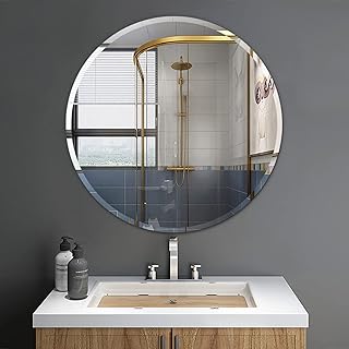 Warmiehomy Round Wall Mirror Bathroom Mirror Frameless Wall Mounted Mirror Circle Vanity Makeup Mirror with Bevelled Edges for Bedroom Living Room(40cm x 40cm)