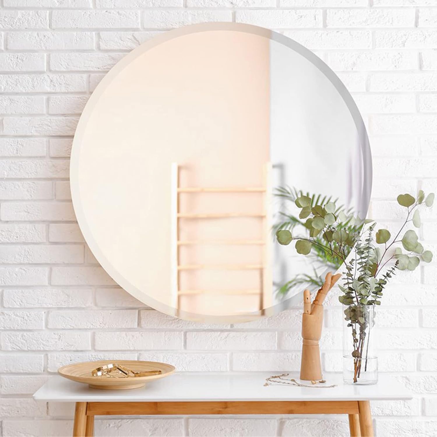 Warmiehomy Round Wall Mirror Bathroom Mirror Frameless Wall Mounted Mirror Circle Vanity Makeup Mirror with Bevelled Edges for Bedroom Living Room(40cm x 40cm)-1