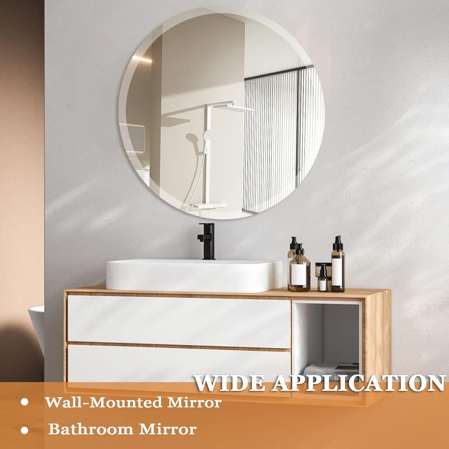 Warmiehomy Round Wall Mirror Bathroom Mirror Frameless Wall Mounted Mirror Circle Vanity Makeup Mirror with Bevelled Edges for Bedroom Living Room(40cm x 40cm)-6