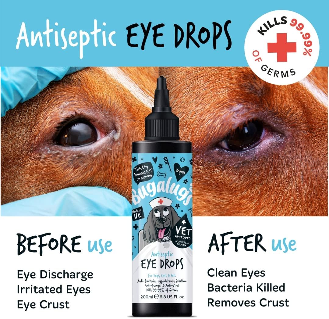 BUGALUGS Dog Eye Drops for infection 200ml, Antiseptic eye drops for dogs, puppy & cats. Antibacterial First aid for dry, itchy, irritated, gunky & tear stain eyes. Eye Wash Cleaner-4