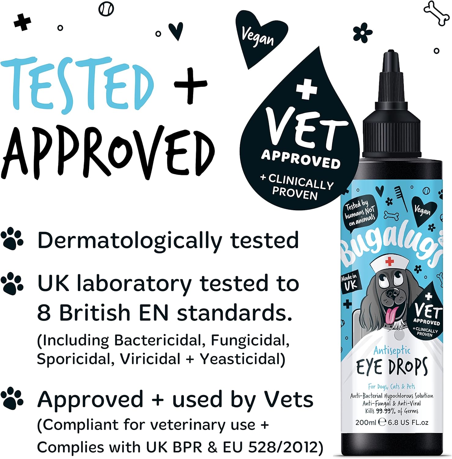 BUGALUGS Dog Eye Drops for infection 200ml, Antiseptic eye drops for dogs, puppy & cats. Antibacterial First aid for dry, itchy, irritated, gunky & tear stain eyes. Eye Wash Cleaner-5