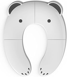 Pejoye Travel Toddler Toilet Seat, Portable Toilet Training Seat for Kids, Foldable Toilet Seat Toddler in ABS Material with 8 Anti Slip Silicon Pads and 1 Carry Bag (White Bear)