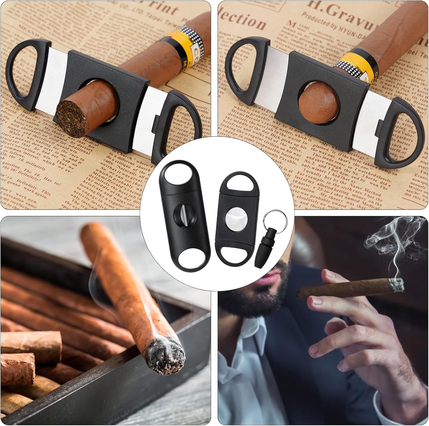 Vicloon 3pcs Cigar Cutter Stainless Steel Pocket Cigar Tool Double Guillotine Cutter Blades Scissors Suitable for Most Size of Cigars-7