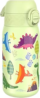 Ion8 Kids Water Bottle, Leak Proof, Easy to Open, Secure Lock, Dishwasher Safe, BPA Free, Carry Handle, Hygienic Flip Cover, Easy Clean, Odour Free, Dinosaurs Design