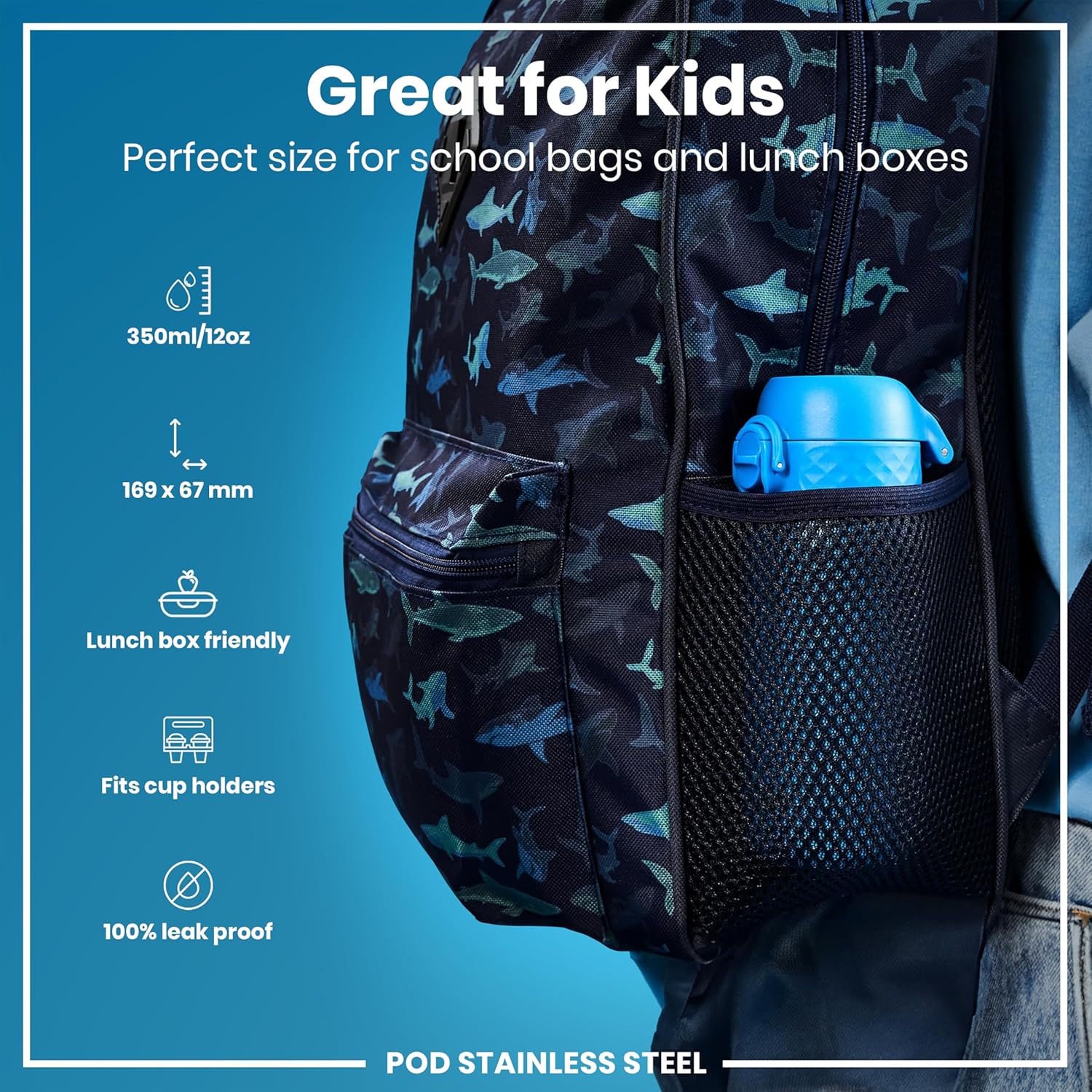 Ion8 Kids Water Bottle, Steel 400 ml/13 oz, Leak Proof, Easy to Open, Secure Lock, Dishwasher Safe, Flip Cover, Carry Handle, Easy Clean, Durable, Metal Water Bottle, Carbon Neutral-1