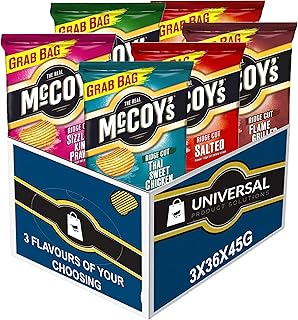 McCoy's Crisps Selection, Pick Any 3 Cases of 36x45g for Any Flavours of Your Choosing - Includes 7 Varieties of Crunchy Potato Crisps Perfect for Snacking