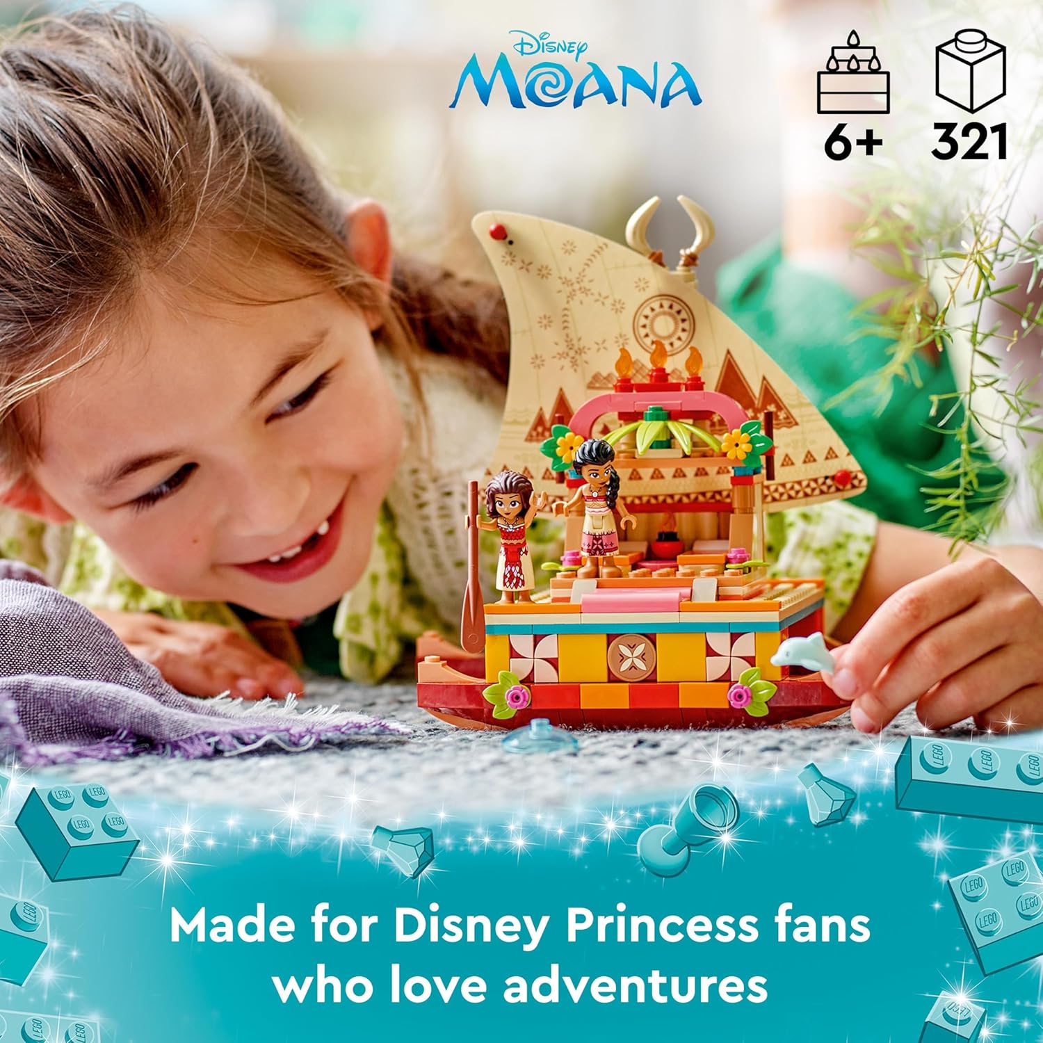 LEGO | Disney Princess Moana's Wayfinding Boat Set, Building Toy with Moana and Sina Mini-Dolls plus a Dolphin Figure, Creative Gift for Kids, Girls and Boys Aged 6 Plus 43210-1