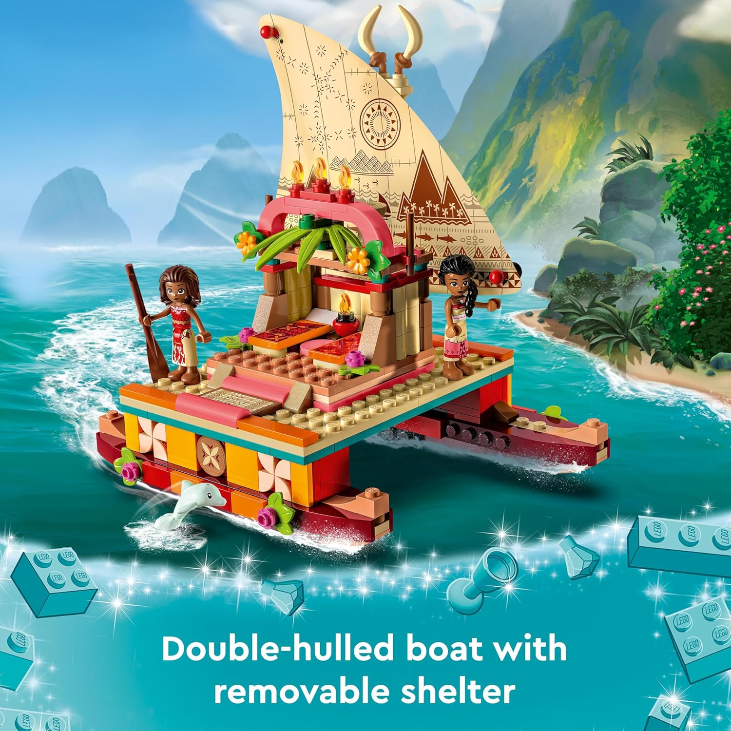 LEGO | Disney Princess Moana's Wayfinding Boat Set, Building Toy with Moana and Sina Mini-Dolls plus a Dolphin Figure, Creative Gift for Kids, Girls and Boys Aged 6 Plus 43210-3