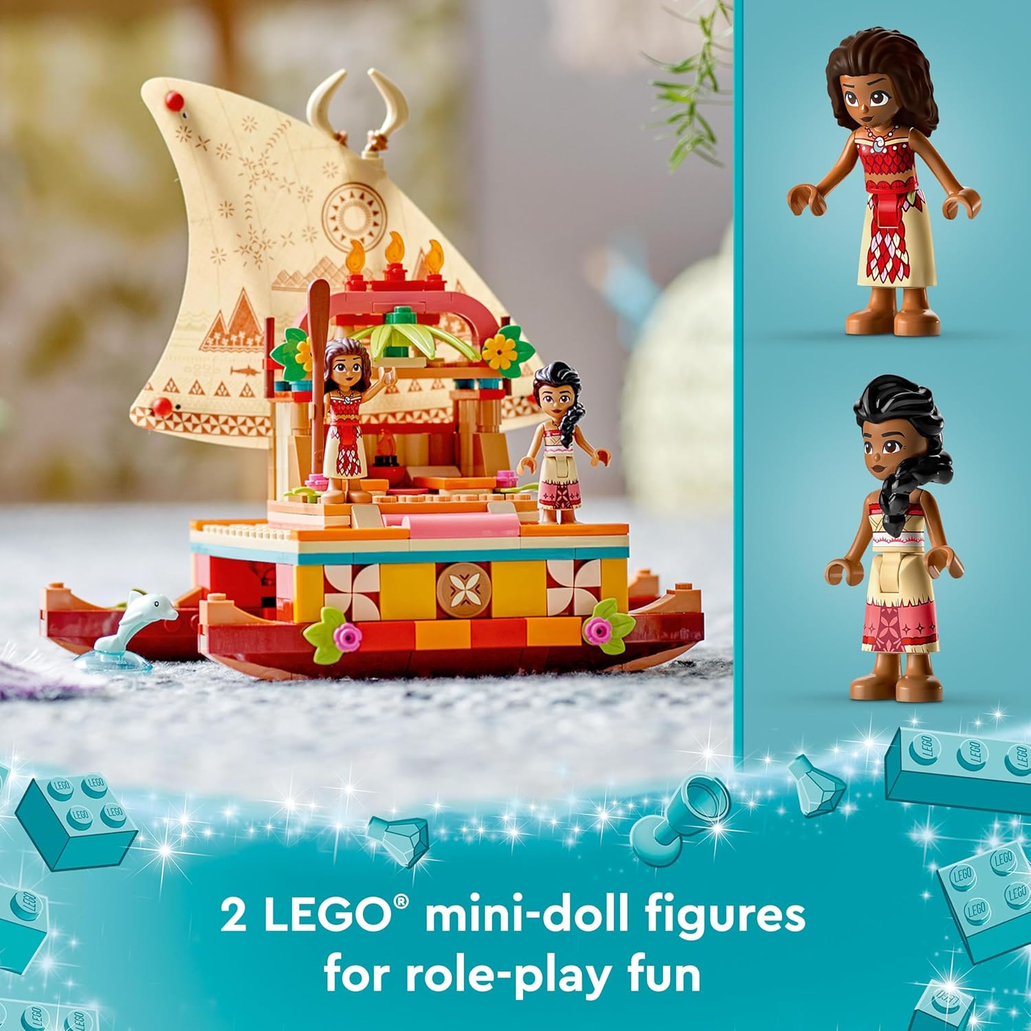 LEGO | Disney Princess Moana's Wayfinding Boat Set, Building Toy with Moana and Sina Mini-Dolls plus a Dolphin Figure, Creative Gift for Kids, Girls and Boys Aged 6 Plus 43210-5