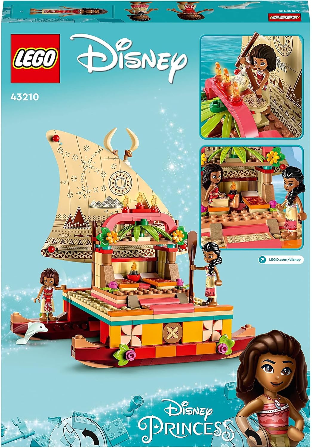 LEGO | Disney Princess Moana's Wayfinding Boat Set, Building Toy with Moana and Sina Mini-Dolls plus a Dolphin Figure, Creative Gift for Kids, Girls and Boys Aged 6 Plus 43210-7