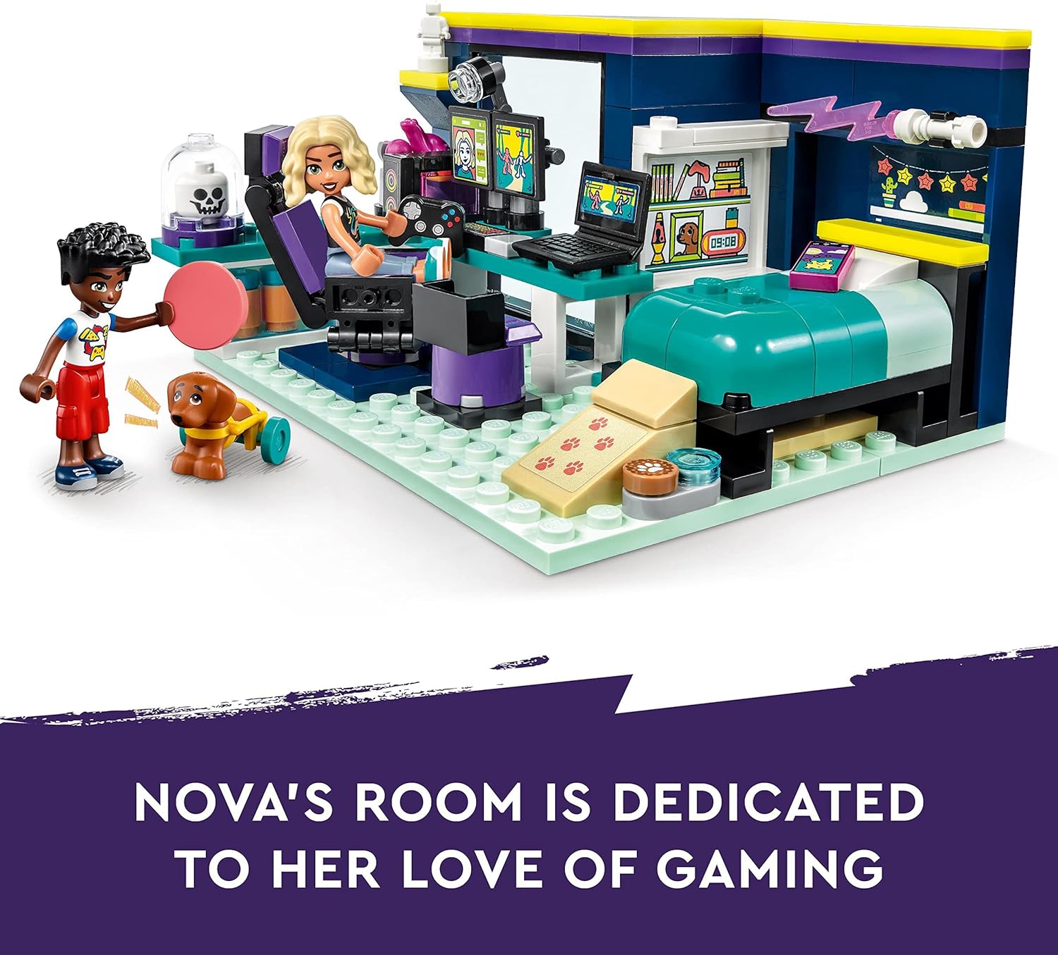 LEGO Friends Nova's Room Gaming Themed Bedroom Playset, Collectible Toy with Zac Mini-Doll and Pickle the Dog, Small Gift Idea for Kids 6+, 2023 Characters 41755-3