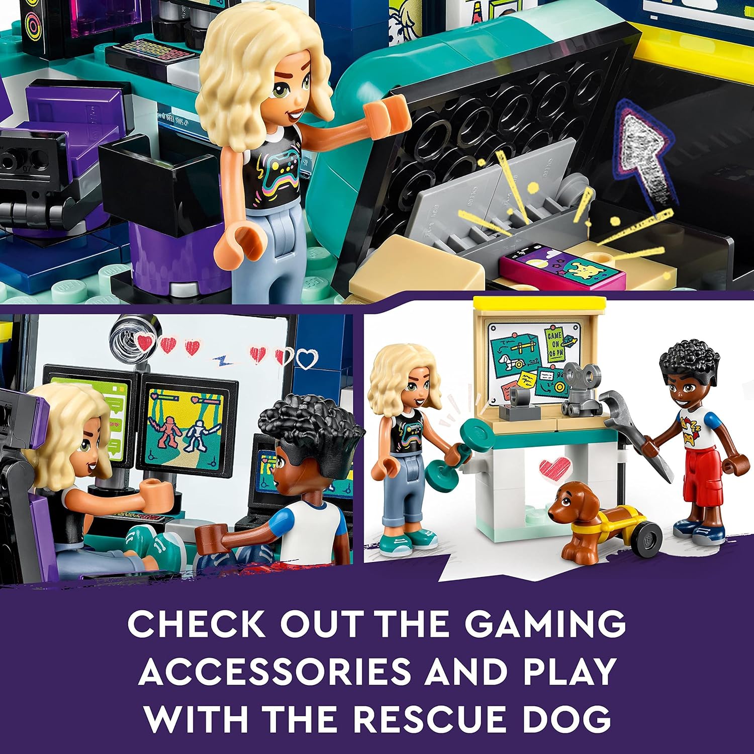 LEGO Friends Nova's Room Gaming Themed Bedroom Playset, Collectible Toy with Zac Mini-Doll and Pickle the Dog, Small Gift Idea for Kids 6+, 2023 Characters 41755-4