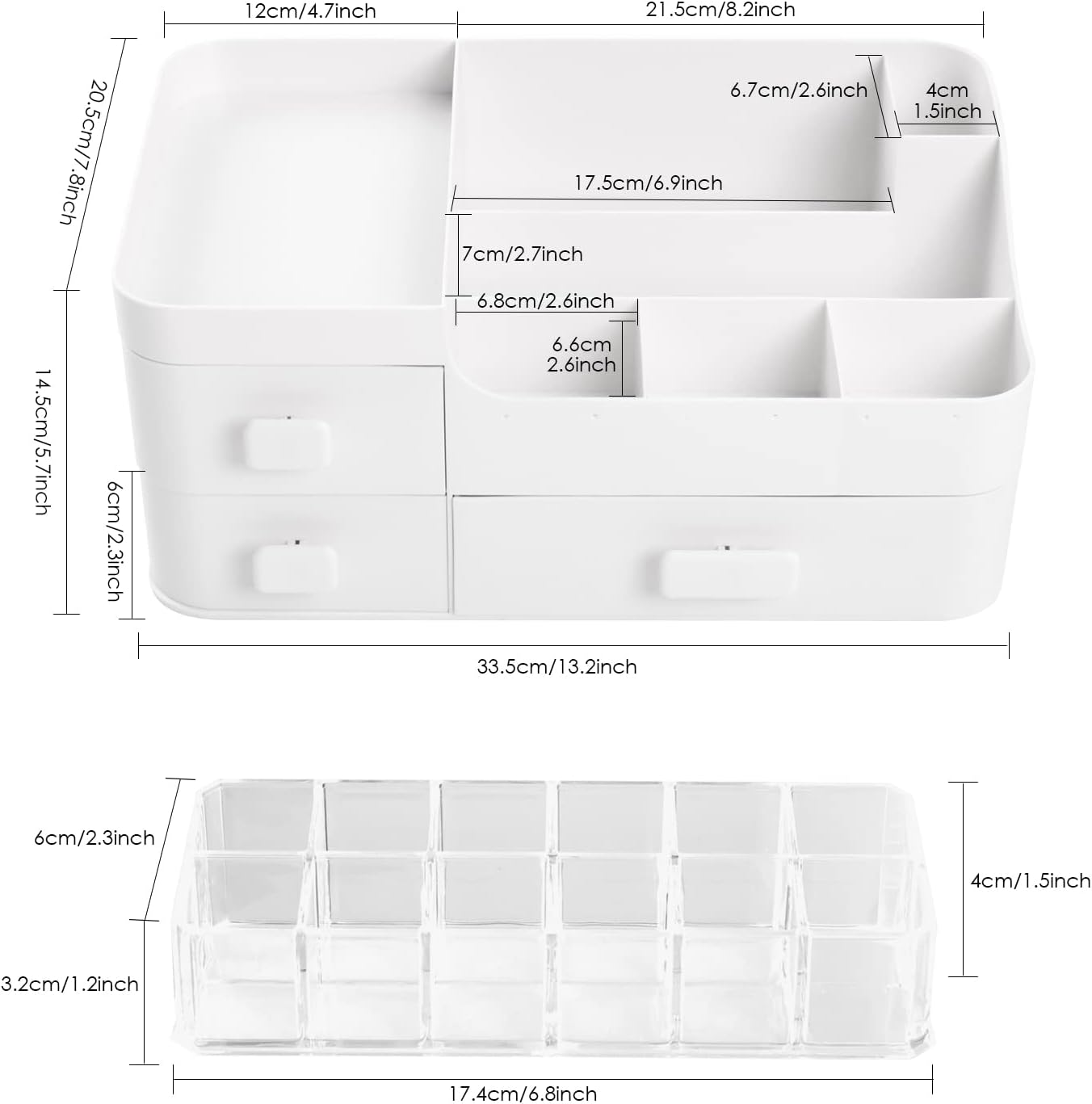 Makeup Organiser With Drawers White Cosmetic Skincare Organisers With 12 Slots Lipstick Organisers Makeup Storage Box for Desktop Bathroom Gifts For Women 33.5 * 20.5 * 14.5CM-1