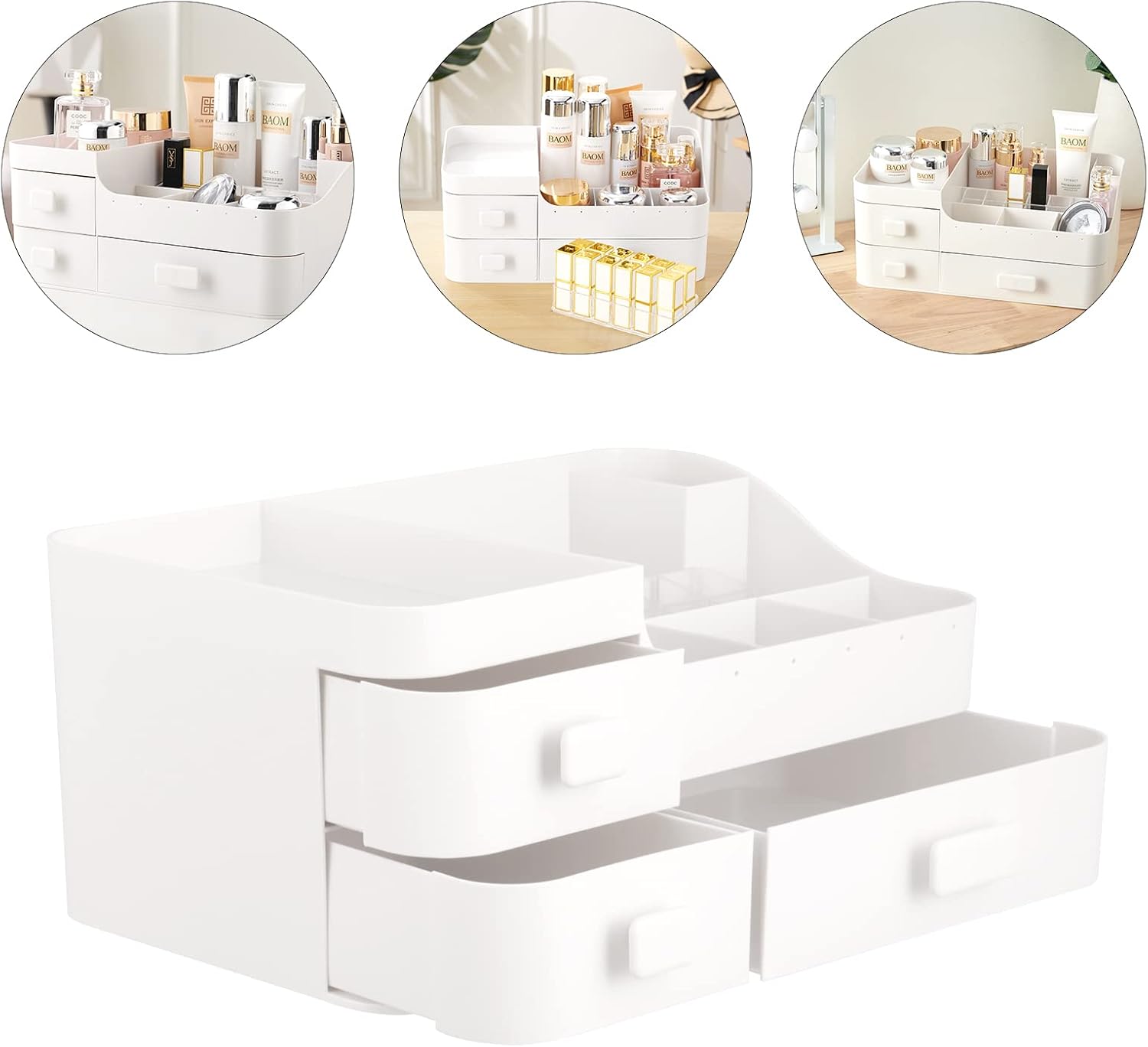 Makeup Organiser With Drawers White Cosmetic Skincare Organisers With 12 Slots Lipstick Organisers Makeup Storage Box for Desktop Bathroom Gifts For Women 33.5 * 20.5 * 14.5CM-5