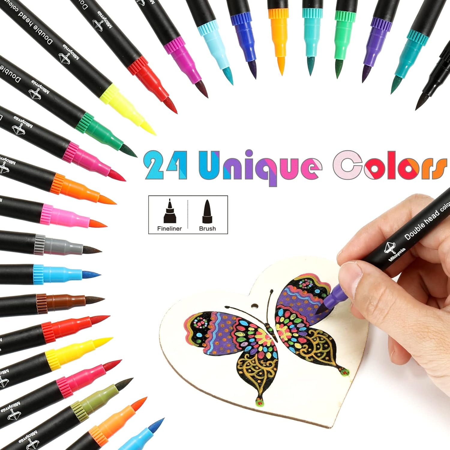 Mitoymia 24 Dual Tip Colouring brush pens,Students for Felt Tips for Adults, coloured drawing pens art pens Set markers-1