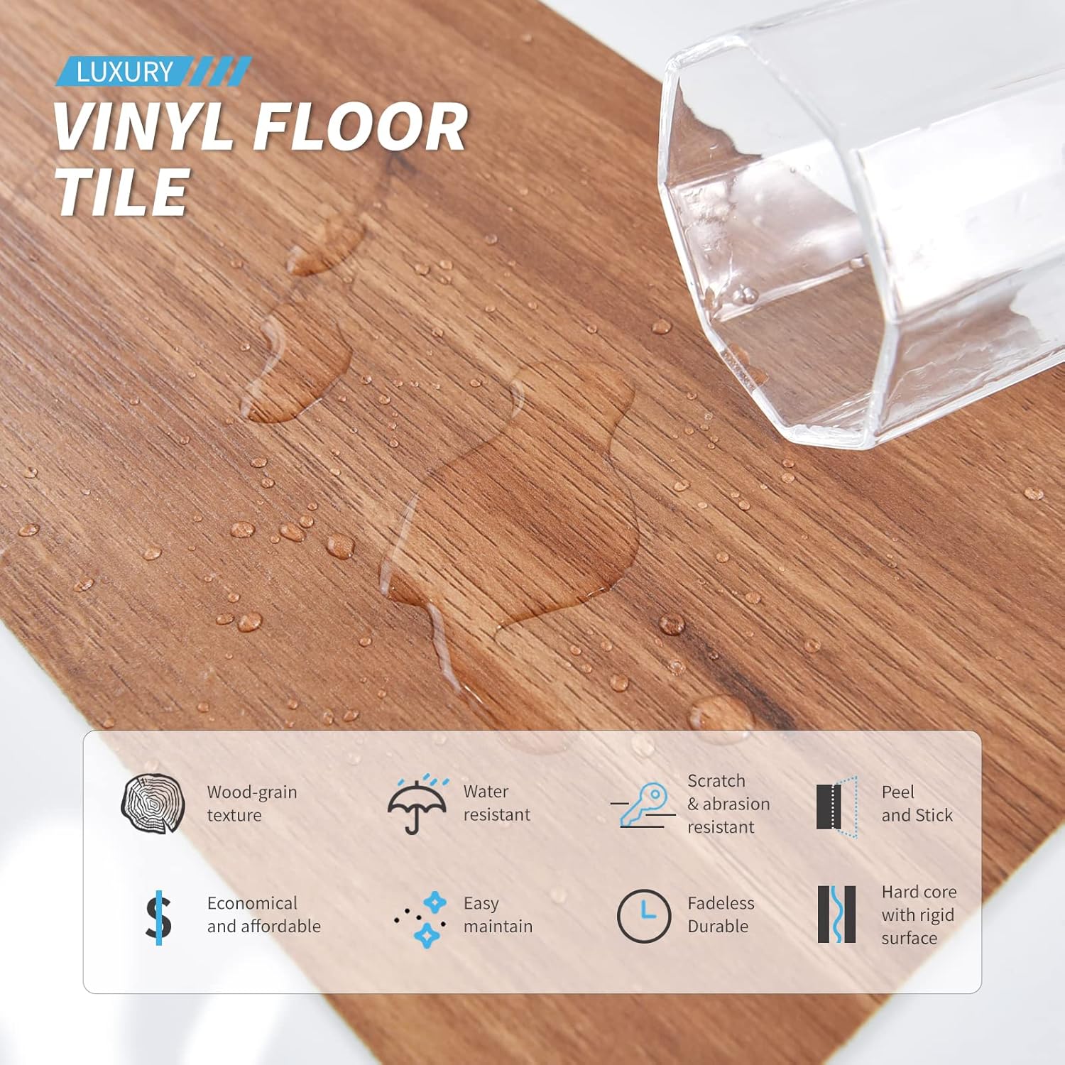 Art3d 36-Pack 54 Sq.ft Peel and Stick Floor Tiles Vinyl Plank Flooring Wood Look, Adhesive and Waterproof Tile Sticker for Bedroom, Living Room, Kitchen, RV in Rosewood-3