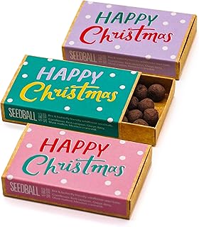 SEEDBALL Large Happy Christmas Seed Boxes (Pack of 3, 15 Balls Per Box) | British Wildflower Mix - Ideal Eco Friendly Stocking Filler & Gardening Gifts for Women | Seed Bombs Santa Gifts