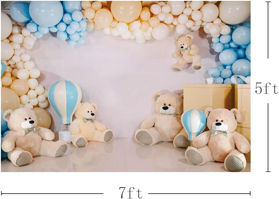 MEHOFOND 7x5ft Bear Baby Photography Backdrop Boy Birthday Baby Shower Newborn Portrait Background Banner Balloons and Bear Cake Smash Decoration Photo Studio Props Supplies-2