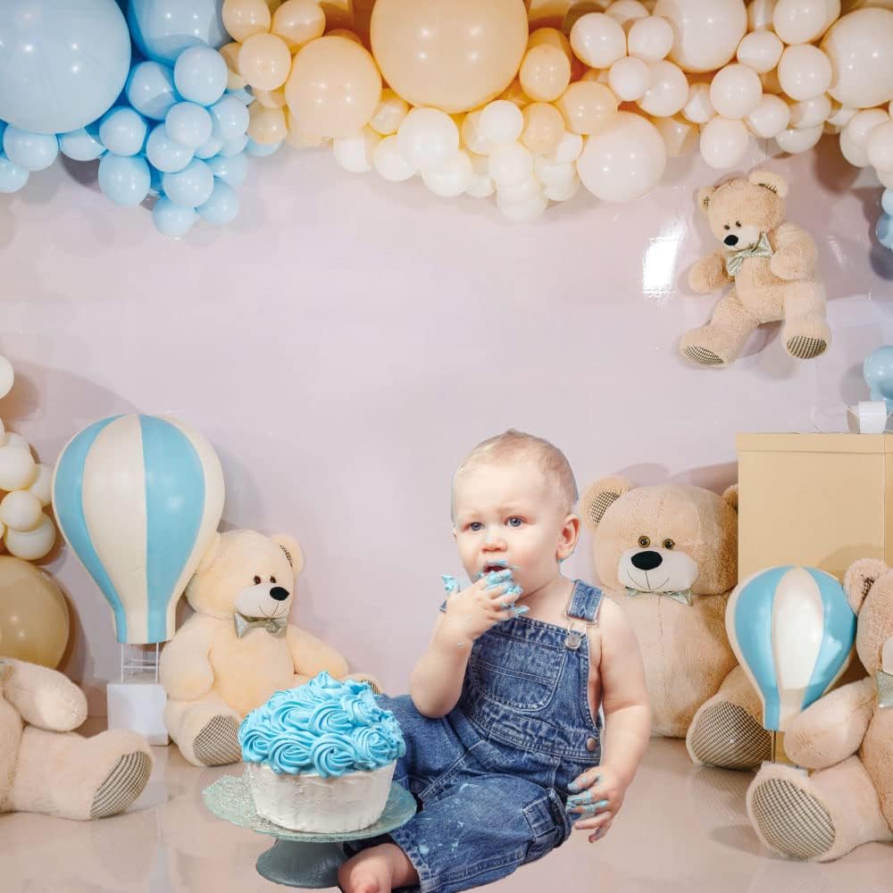 MEHOFOND 7x5ft Bear Baby Photography Backdrop Boy Birthday Baby Shower Newborn Portrait Background Banner Balloons and Bear Cake Smash Decoration Photo Studio Props Supplies-4