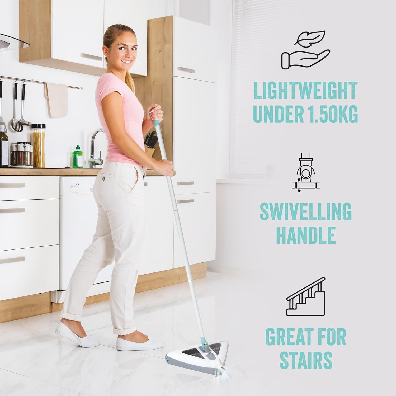 JML Zippi Triangular Floor Cleaner - Cord-Free, Lightweight and Compact Electric Cleaning Brush - Rechargeable Sweeper with High-Speed Spinners, Hard Floor and Carpet Friendly - 30min Run Time-3