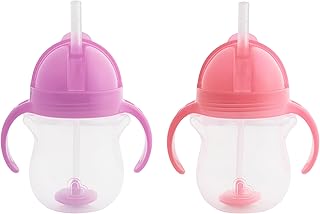 Munchkin Click Lock Tip & Sip Straw Cup Set| Baby & Toddler Sippy Cups with Straw| BPA Free Non Spill Cup| Dishwasher Safe Baby Straw Cup| Weighted Straw Childrens Cups| 7oz/207ml| 2 Pack| Pink/Purple