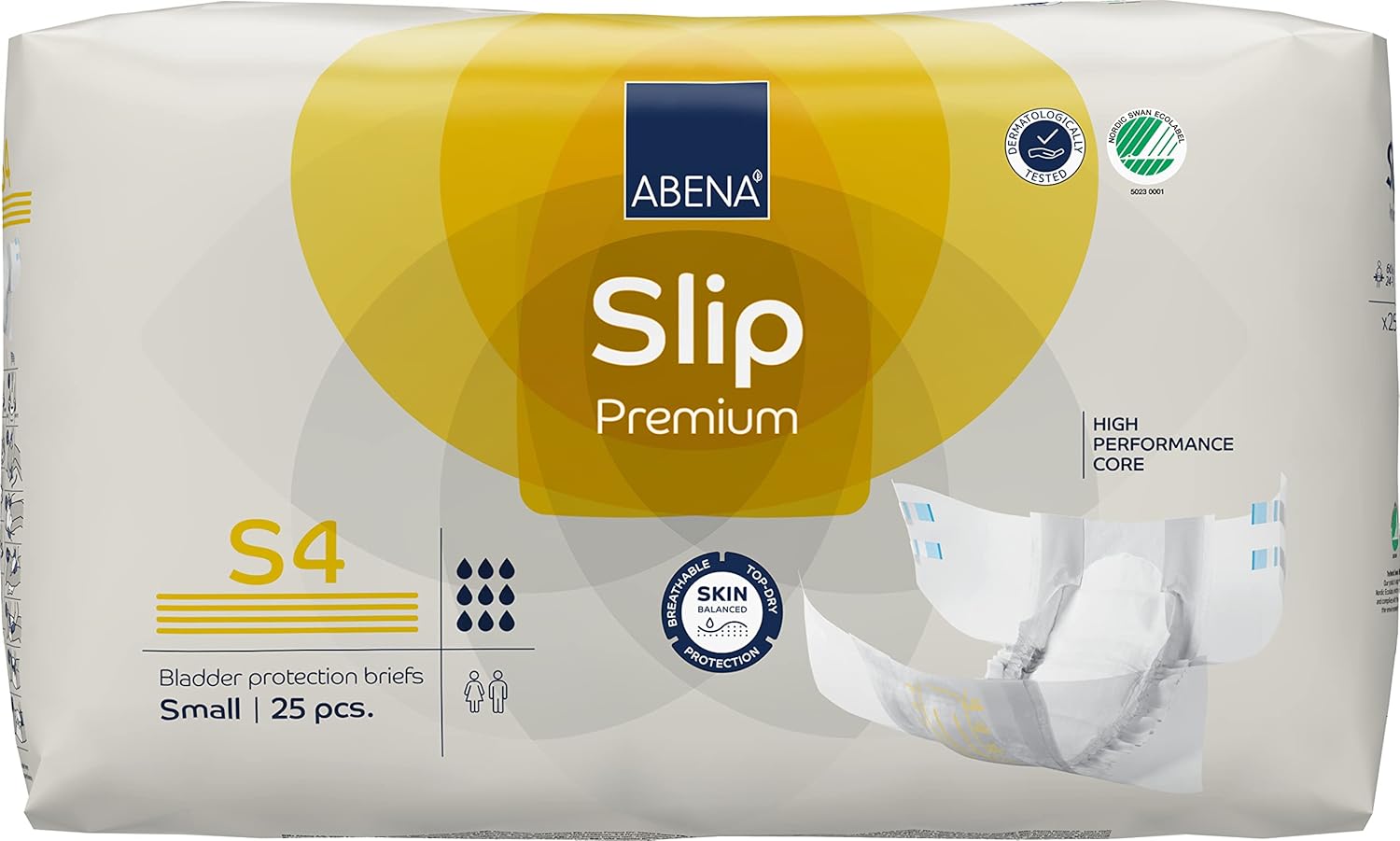 ABENA Slip Premium All-In-One Incontinence Pads For Men & Women, Eco-Labelled Womens Incontinence Pads, Mens Incontinence Pads - Small 4, 60-85cm Waist, 2200ml Absorbency, 25PK-0