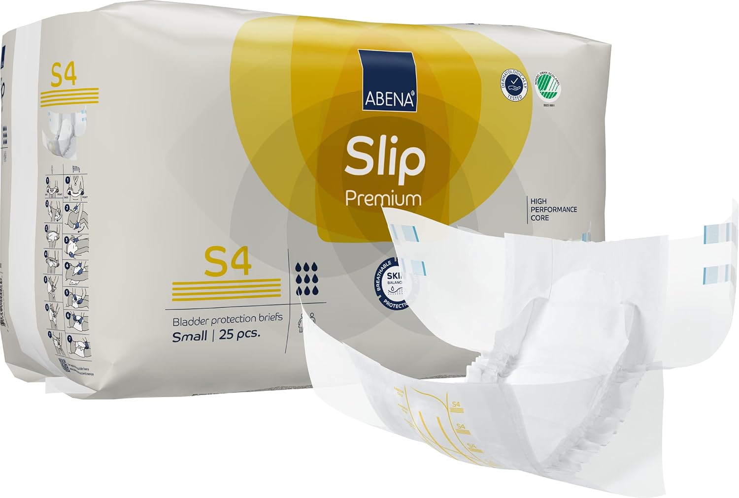 ABENA Slip Premium All-In-One Incontinence Pads For Men & Women, Eco-Labelled Womens Incontinence Pads, Mens Incontinence Pads - Small 4, 60-85cm Waist, 2200ml Absorbency, 25PK-1