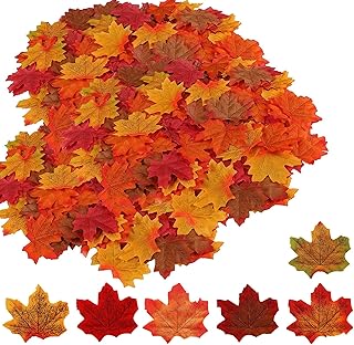 ZZLBZN 100Pcs Artificial Autumn Leaves, Mixed Color Autumn Fall Maple Leaves Table Scatters for Decorating Autumnal Theme Parties, Card Making, Autumn Crafts and Thanksgiving Day