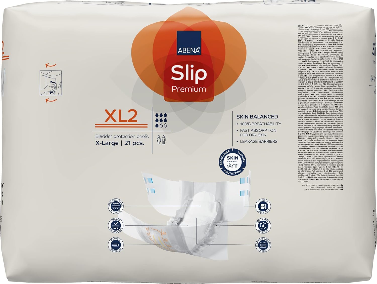 ABENA Slip Premium All-In-One Incontinence Pads For Men & Women, Eco-Labelled Womens Incontinence Pads, Mens Incontinence Pads, - XL 2, 110-170cm Waist, 3400ml Absorbency, 21PK-2