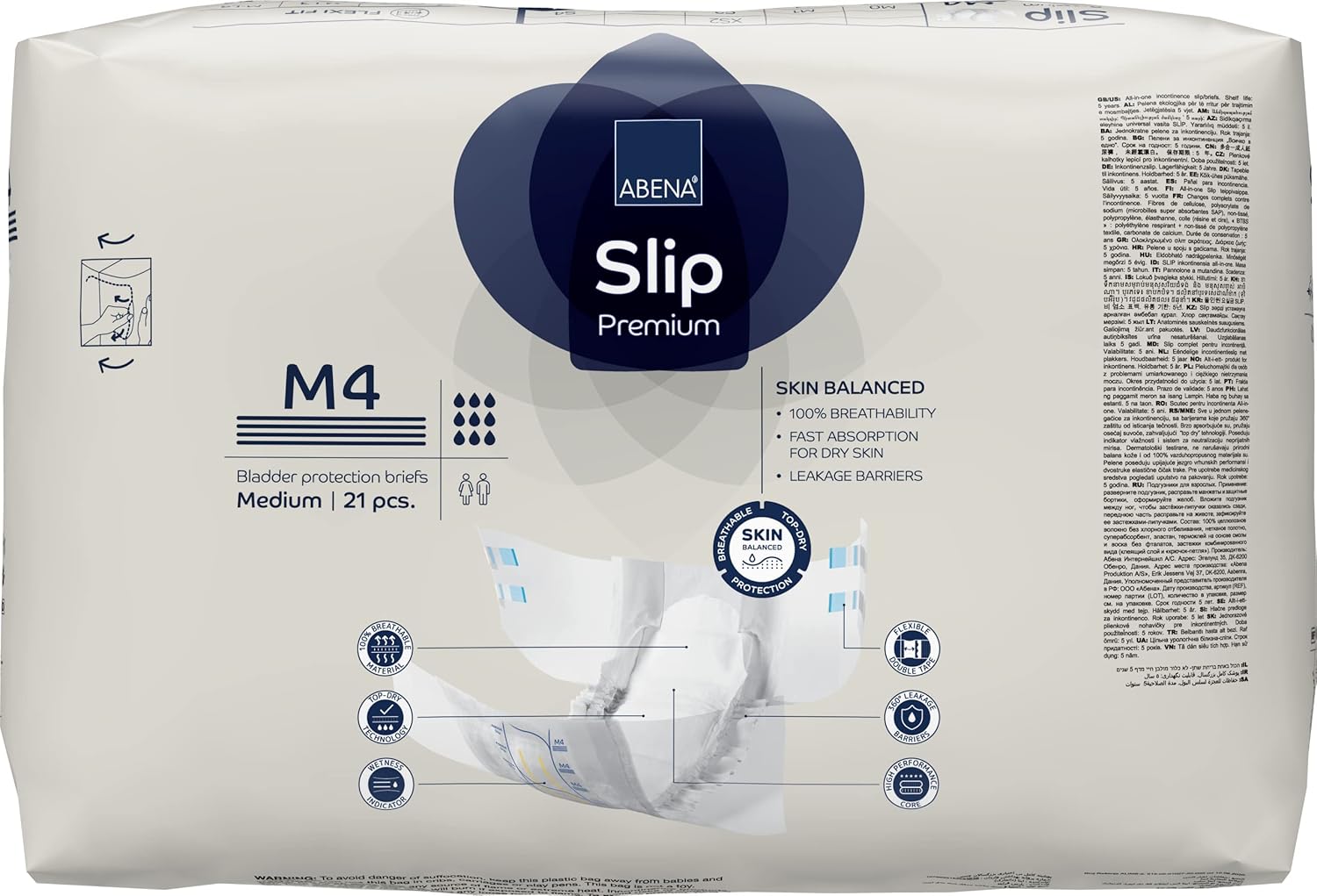 ABENA Slip Premium All-In-One Incontinence Pads For Men & Women, Eco-Labelled Womens Incontinence Pads, Mens Incontinence Pads - Medium 4, 70-110cm Waist, 2000ml Absorbency, 21PK-2