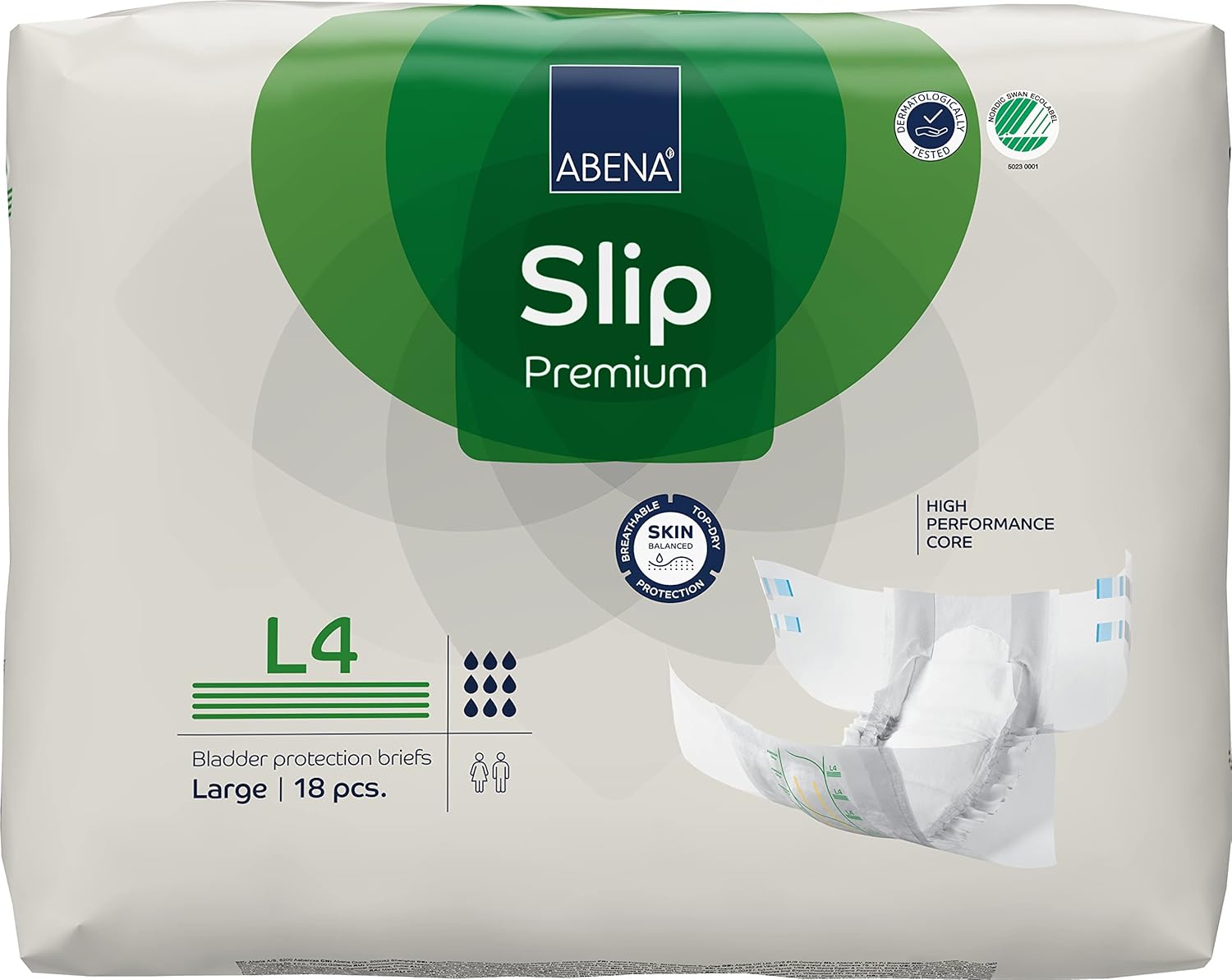 ABENA Slip Premium All-In-One Incontinence Pads For Men & Women, Eco-Labelled Womens Incontinence Pads, Mens Incontinence Pads, - Large 4, 100-150cm Waist, 4000ml Absorbency, 18PK-0