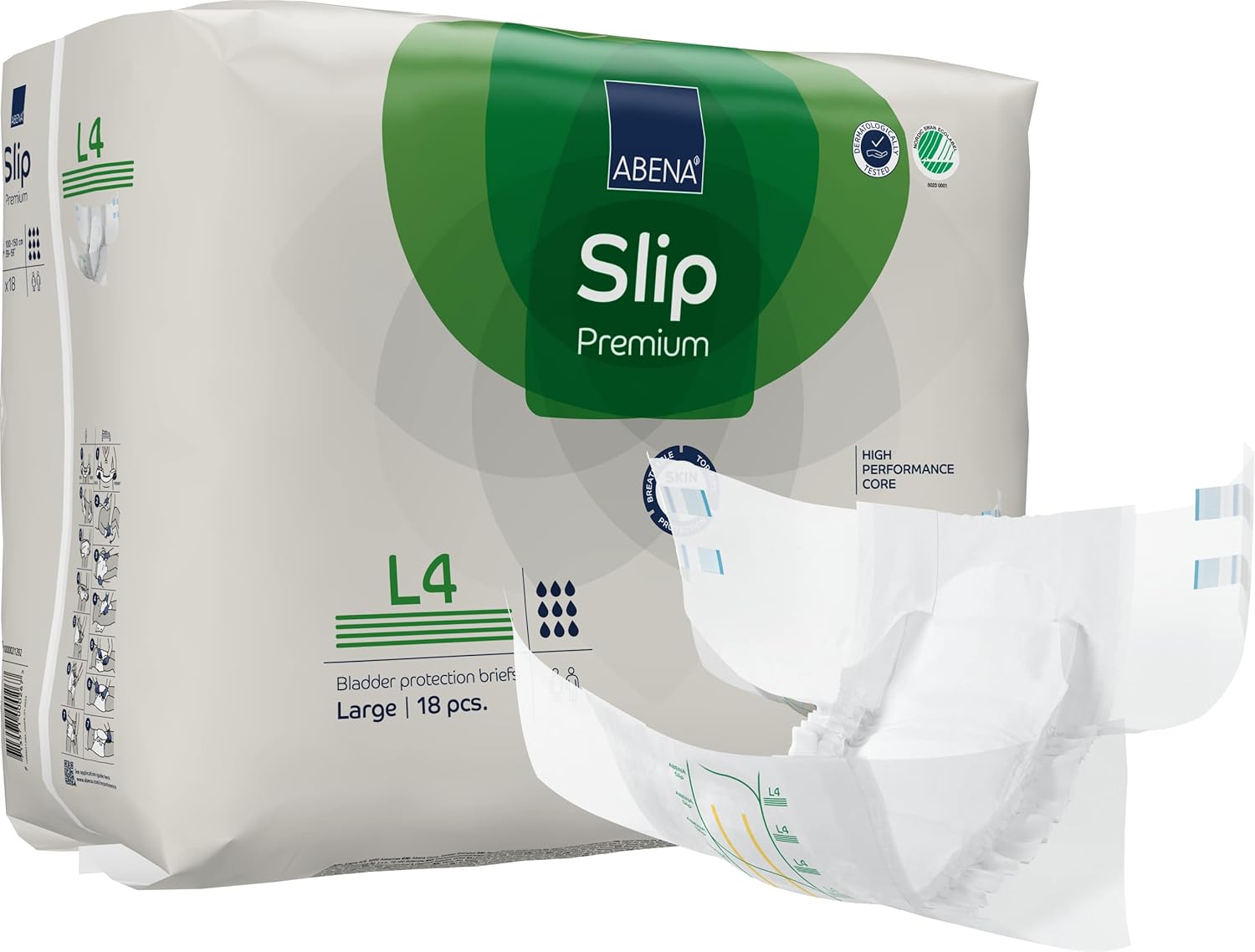 ABENA Slip Premium All-In-One Incontinence Pads For Men & Women, Eco-Labelled Womens Incontinence Pads, Mens Incontinence Pads, - Large 4, 100-150cm Waist, 4000ml Absorbency, 18PK-1