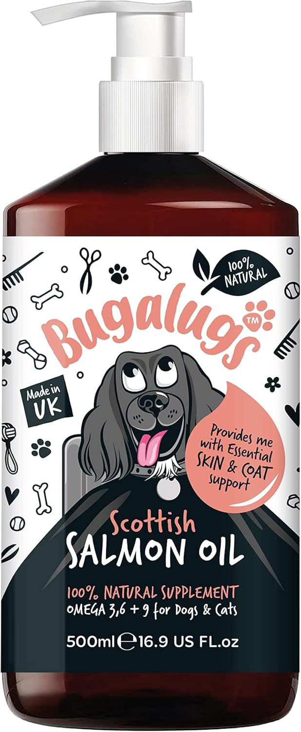 Bugalugs Scottish Salmon Oil For Dogs & Cats, Supplement Supports Dog Skin And Coat, Itchy Skin & A Moulting Dog, Omega 3 Fish Oil Perfect For Grooming & Dog Food (500ml)-0