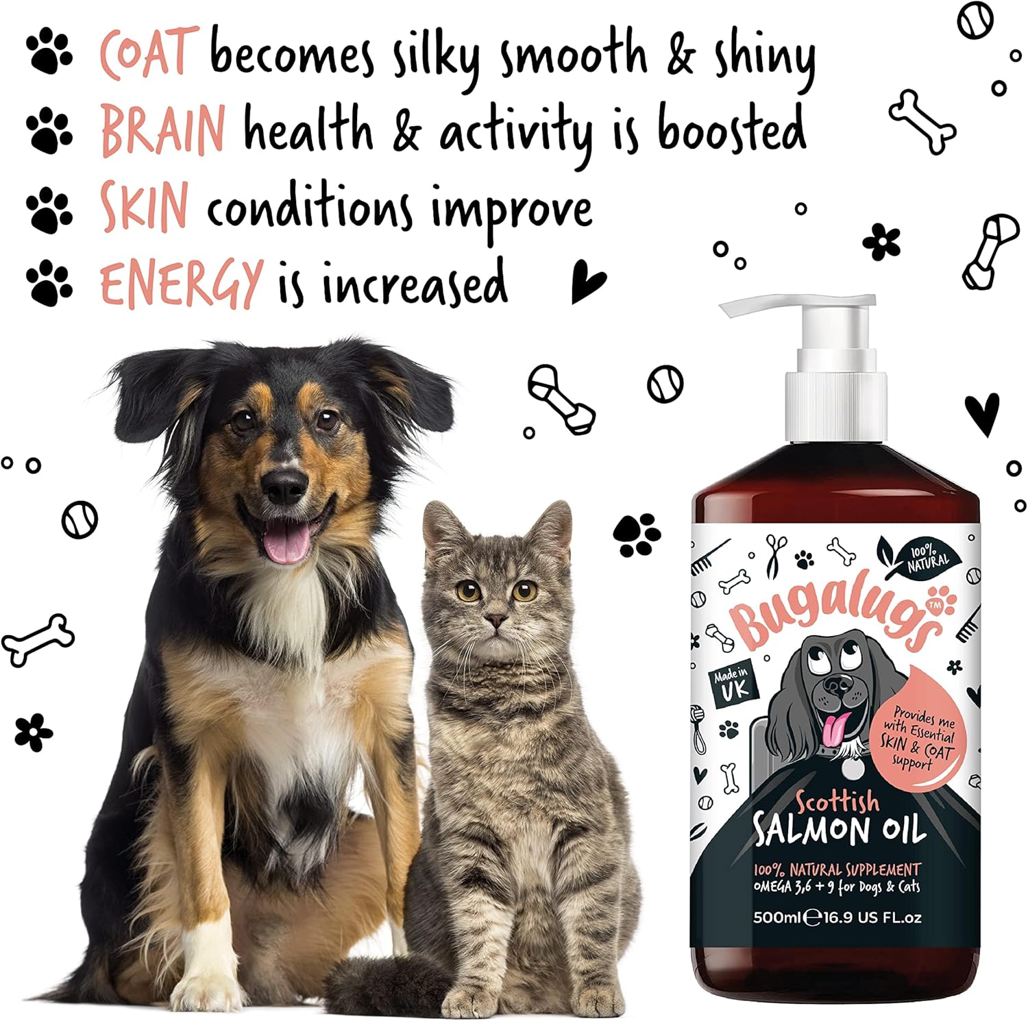 Bugalugs Scottish Salmon Oil For Dogs & Cats, Supplement Supports Dog Skin And Coat, Itchy Skin & A Moulting Dog, Omega 3 Fish Oil Perfect For Grooming & Dog Food (500ml)-6