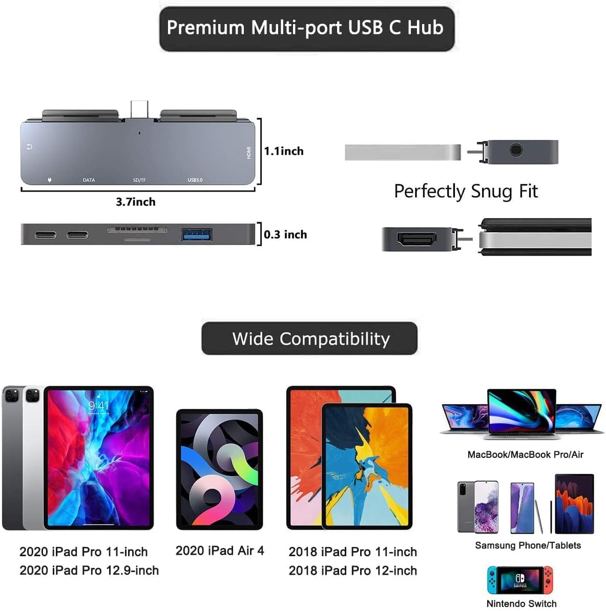 7-in-1 USB C Hub Adapter for iPad Pro, MacBook Pro & More – Ultimate USB C Multiport Dock with 4K HDMI, 60W PD, USB 3.0, SD & microSD Card Reader, 3.5mm Audio Jack – Compact Design in Grey-6