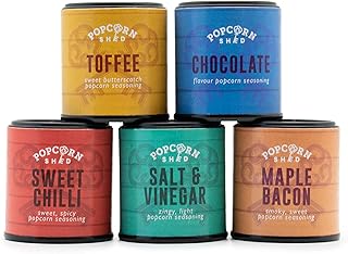 Gourmet Popcorn Seasonings 5 Pack, 5 Different Sweet and Savoury Popcorn Flavourings, Make Your Own Popcorn at Home, Low Calorie Snack, Fun for Kids