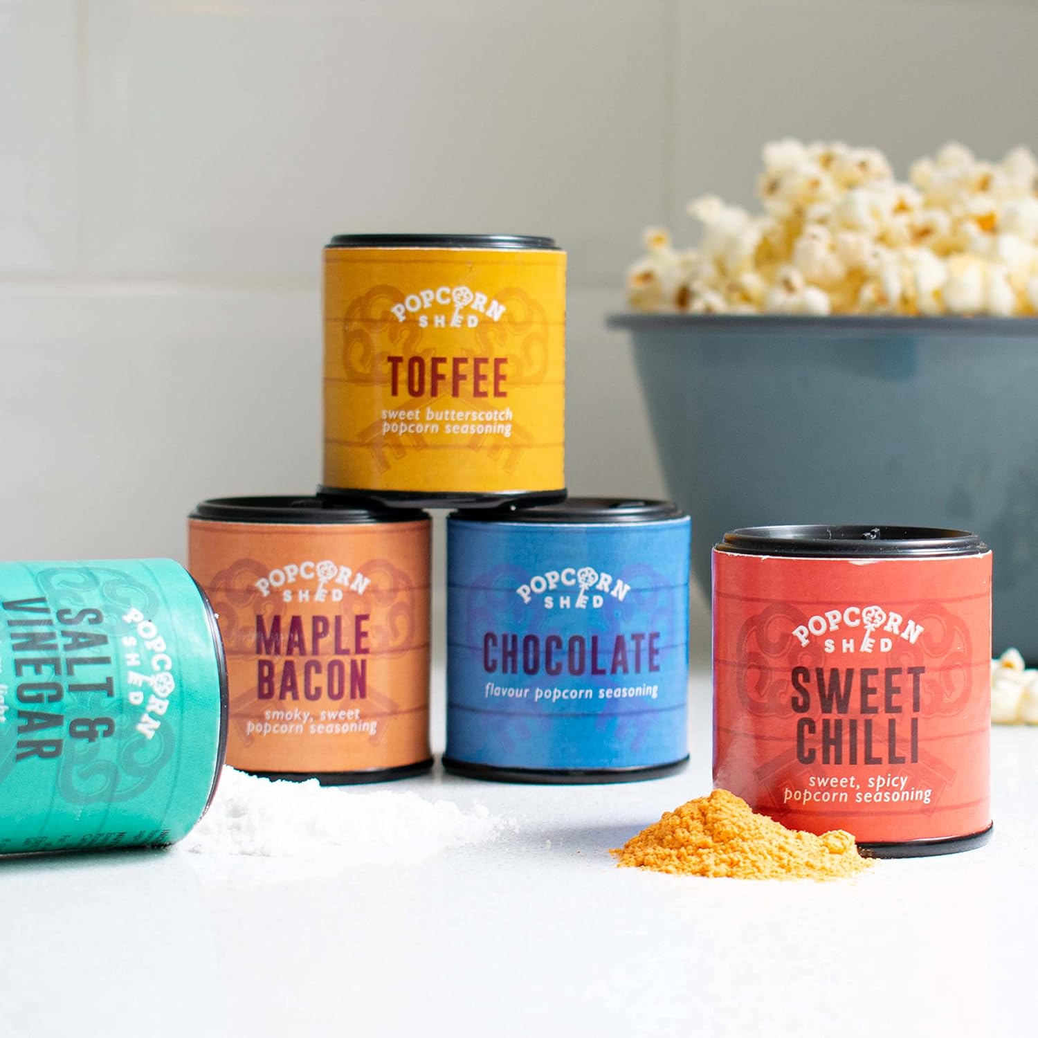 Gourmet Popcorn Seasonings 5 Pack, 5 Different Sweet and Savoury Popcorn Flavourings, Make Your Own Popcorn at Home, Low Calorie Snack, Fun for Kids-1