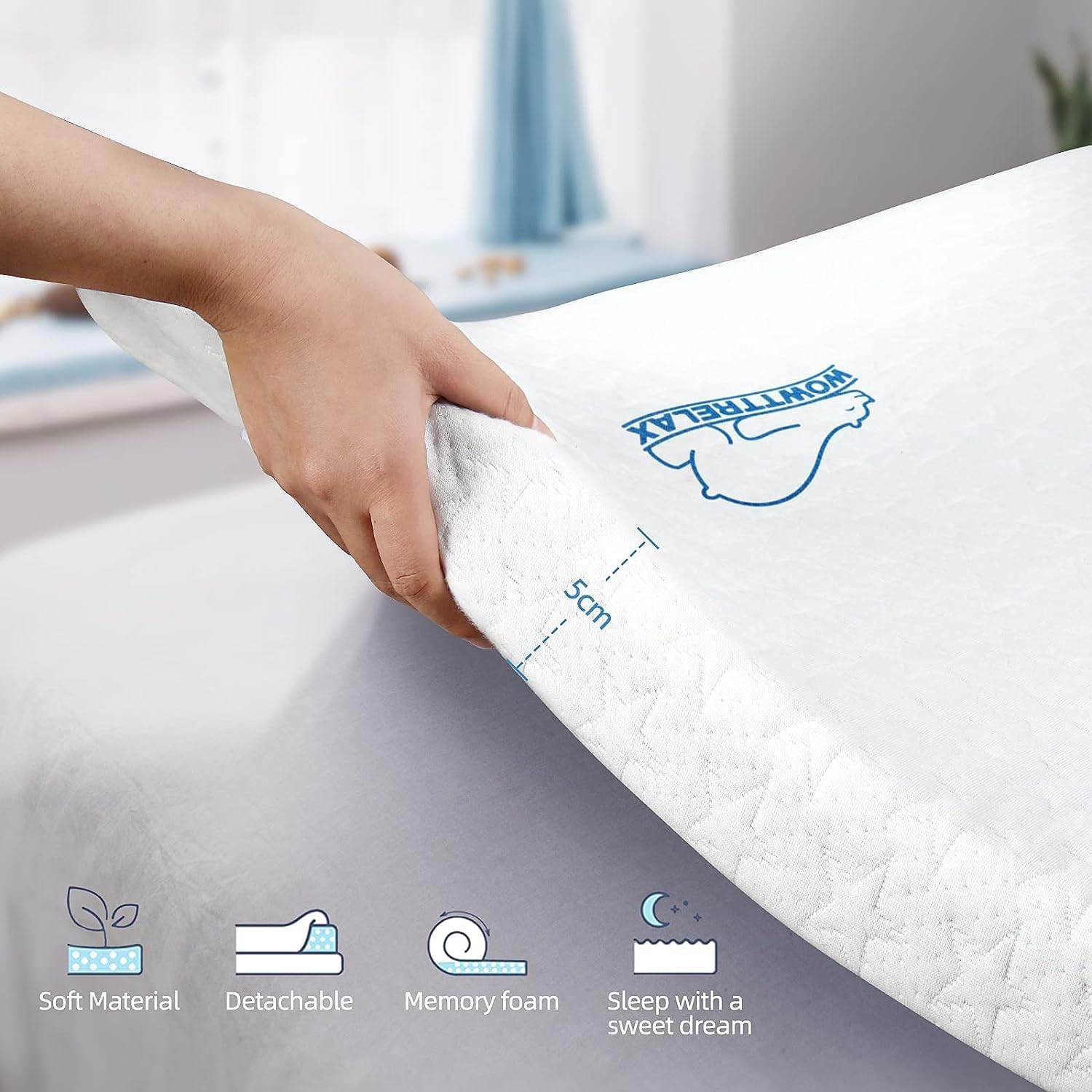 wowttrelax Dual-Layer 2 Inch Memory Foam Mattress Topper, Single Mattress Topper with Anti-mite & Breathable Knitting Cover, Cooling Mattress Topper for Back Pain (90x190x5cm)-4