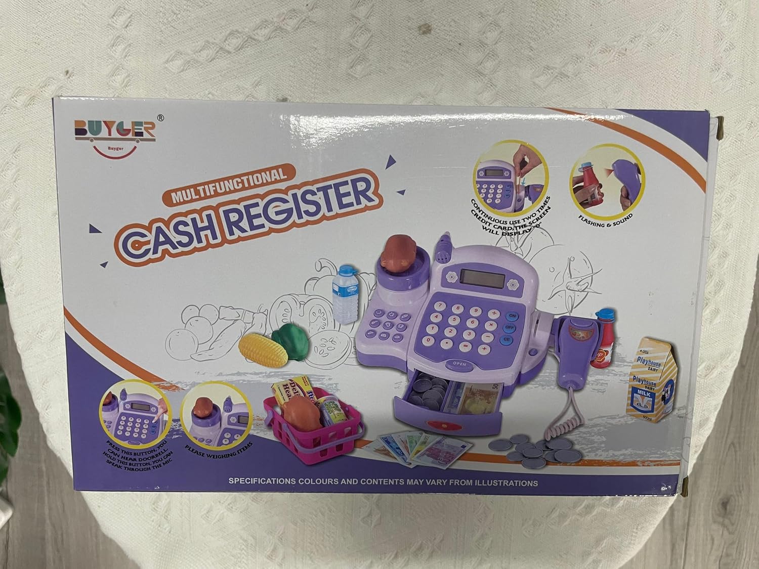 Buyger Toy Cash Register for Kids, Children Toy Till with Scanner Card Machine Lifting Vegetable Weigh Pretend Play Shop Cashier Till Accessories Gifts for Ages 3 4 5 + Years Old-7