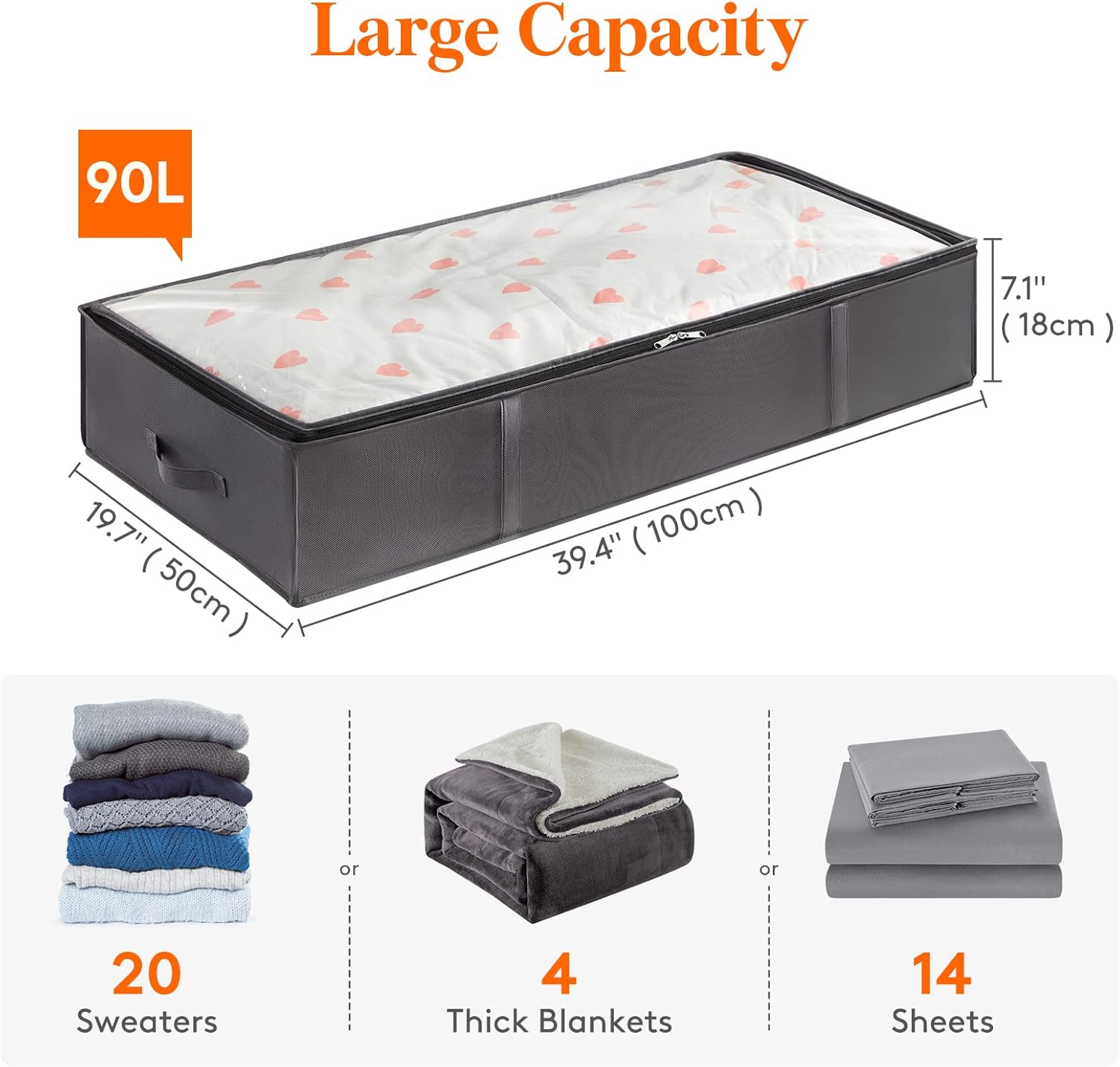 Lifewit 6 Pack 90L Under Bed Storage, Underbed Storage Boxes with lid Clothes Storage Bag Wardrobe Storage Organiser with Reinforced Handle, PVC Window for Duvet, Blanket, Clothing, Shoes, Grey-1