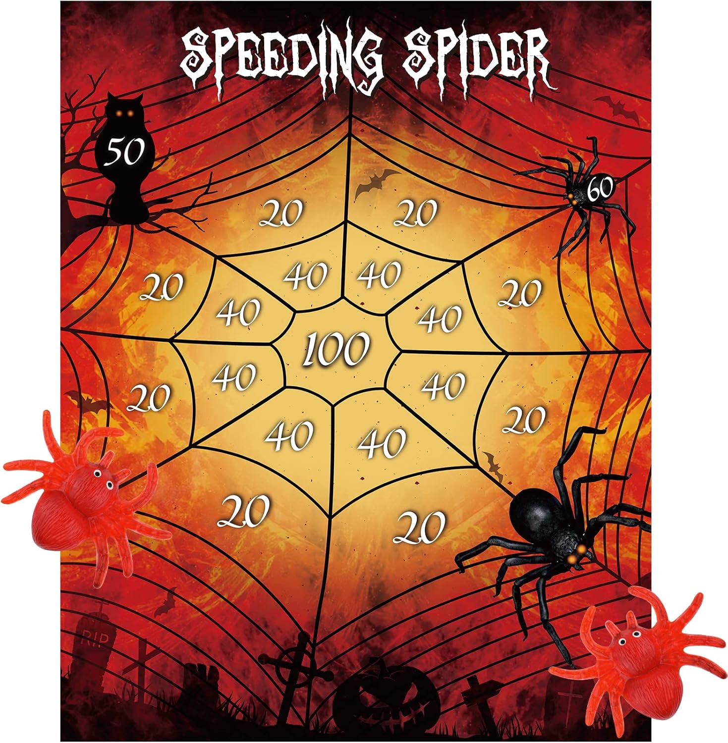 ASTARON Halloween Party Supplies Throw The Spider On The Web Halloween Party Games With 2 Sticky Spiders Larger Halloween Poster Birthday Party Games-0